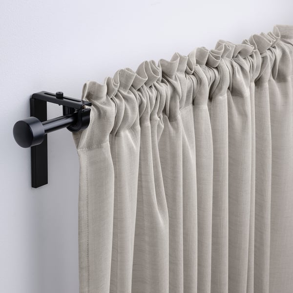 HÄLLEBRÄCKA Sheer curtains, 1 pair, light grey/with heading tape, 145x300 cm