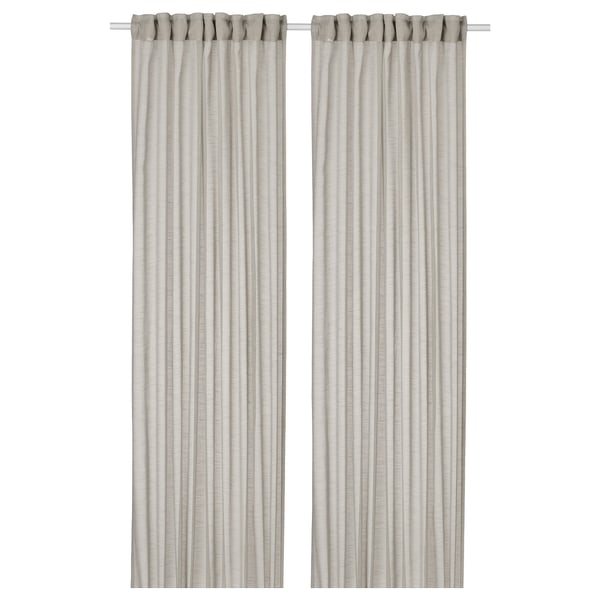 HÄLLEBRÄCKA Sheer curtains, 1 pair, light grey/with heading tape, 145x300 cm