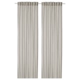 HÄLLEBRÄCKA Sheer curtains, 1 pair, light grey/with heading tape, 145x300 cm