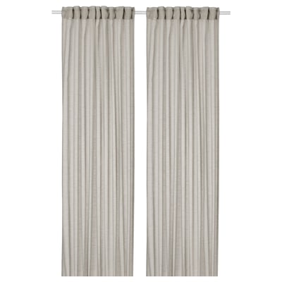 HÄLLEBRÄCKA Sheer curtains, 1 pair, light grey/with heading tape, 145x300 cm