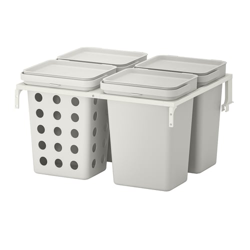HÅLLBAR waste sorting bins in white plastic with lids and ventilation.