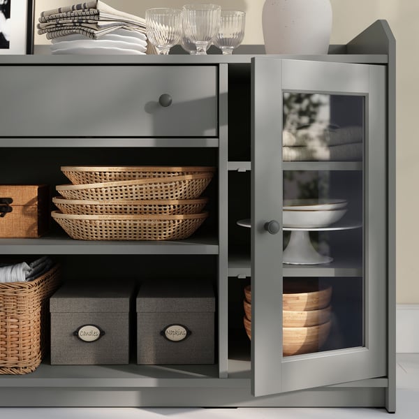 HAUGA Sideboard, grey, 140x46x84 cm