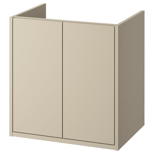 The HAVBÄCK beige bathroom cabinet with two doors, a simple and clean design, and a wall-mount option.