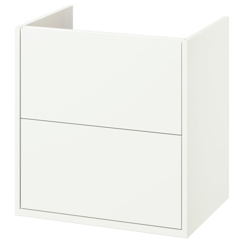 White HAVBÄCK bathroom cabinet, sleek rectangular design with two large drawers.