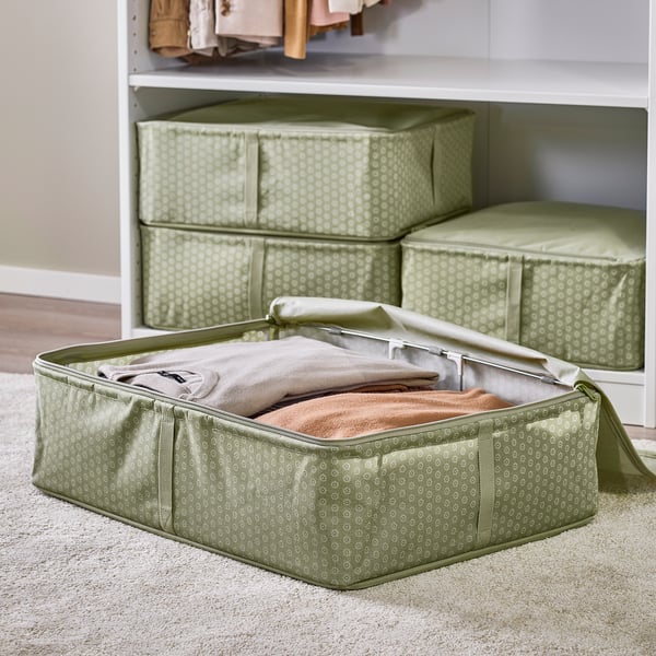 HEMMAFIXARE Storage case, flower/pale grey-green, 69x51x19 cm