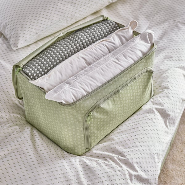 HEMMAFIXARE Storage case, flower/pale grey-green, 34x51x28 cm