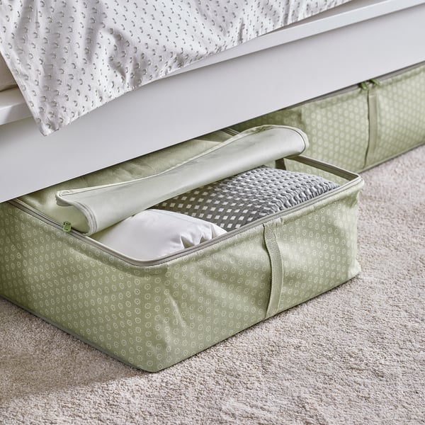 HEMMAFIXARE Storage case, flower/pale grey-green, 44x51x19 cm