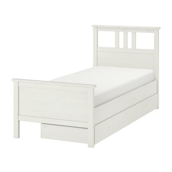 hemnes bed frame with 2 storage boxes white stain lonset ikea