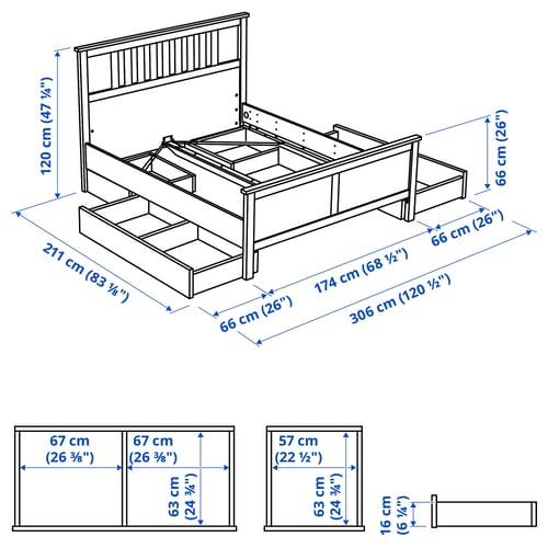 Illustration with measurements for the product: HEMNES.