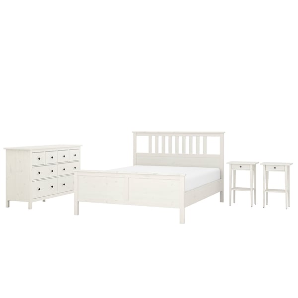 HEMNES Bedroom furniture, set of 4, white stain, 180x200 cm