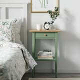 HEMNES Bedside table, grey-green/light brown stained, 46x35 cm