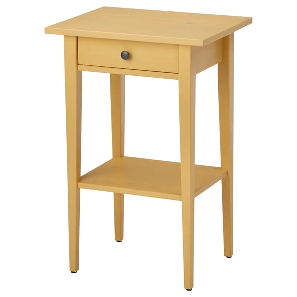 Small yellow side table with drawer & shelf, bedroom/living room.