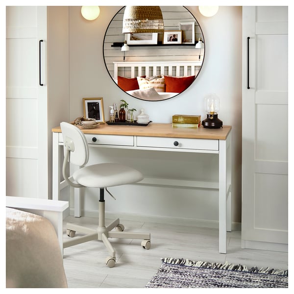 HEMNES Desk with 2 drawers, white stain/light brown, 120x47 cm