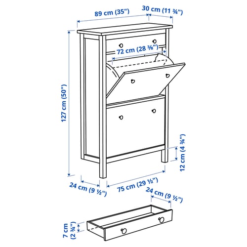 Illustration with measurements for the product: HEMNES.