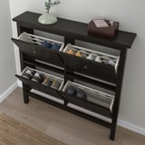 HEMNES Shoe cabinet with 4 compartments, black-brown, 107x22x101 cm