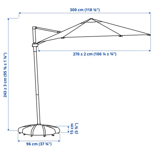 Illustration with measurements for the product: HÖGÖN.