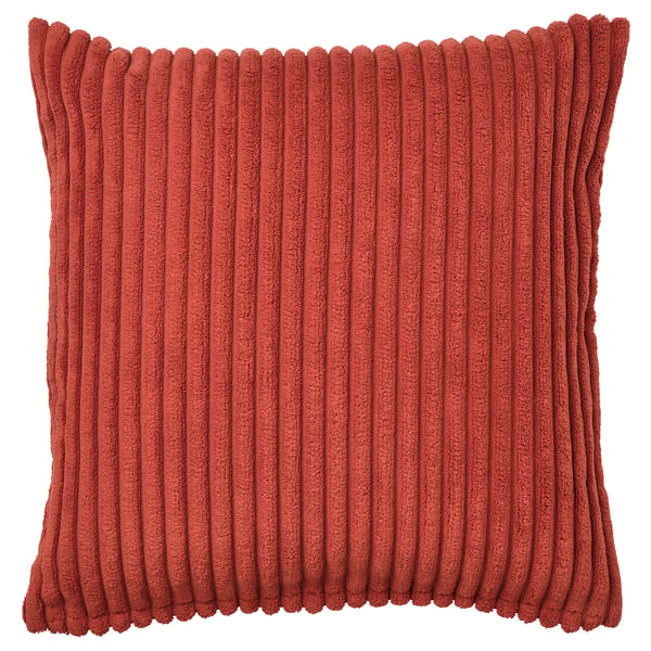 HÖSTAGILLE red cushion, square, corduroy, recycled polyester, textured stripes.