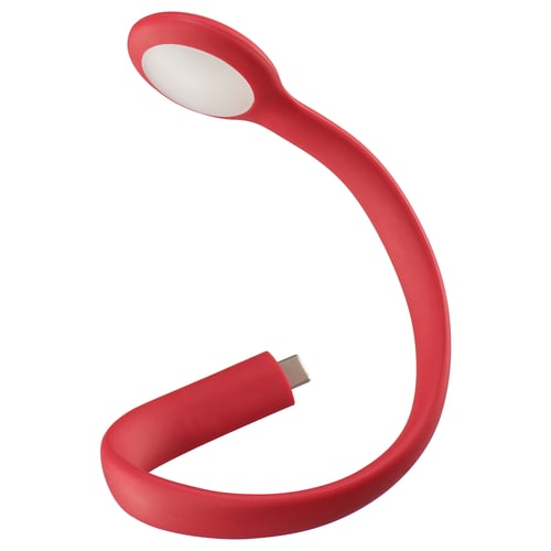 Bright red flexible neck lamp, HÖSTULOTA, with adjustable led light.