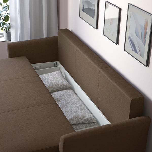 HOLMSUND 3-seat sofa bed, Kilanda grey-brown