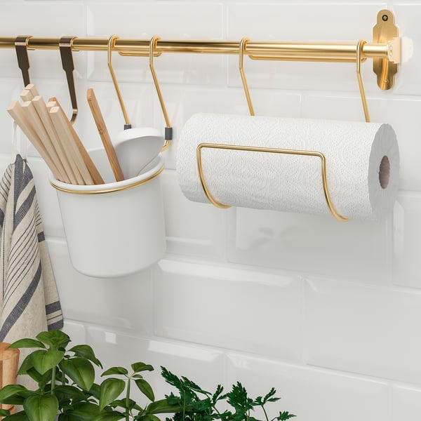 HULTARP Container, white/brass-colour polished, 14x16 cm