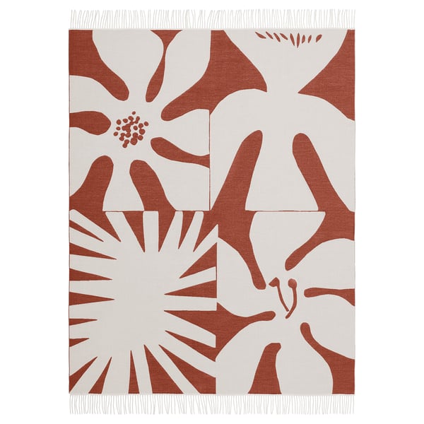 HYLSNEJLIKA Throw, orange/floral pattern, 130x170 cm