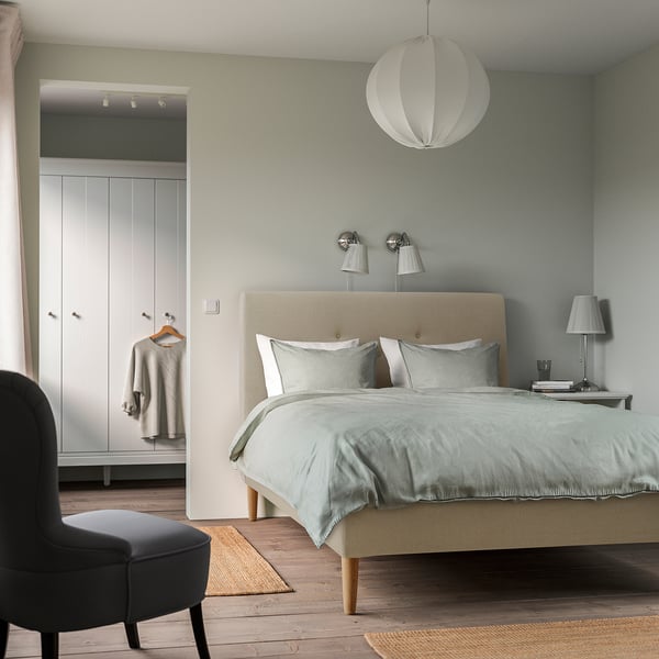 IDANÄS Upholstered bed frame, Naggen beige, 140x200 cm