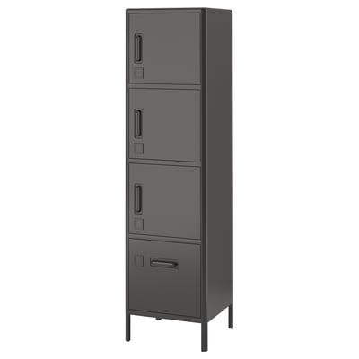 IDÅSEN High cabinet with drawer and doors, dark grey, 45x172 cm