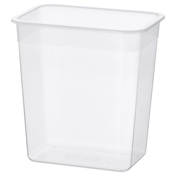 IKEA 365+ clear plastic storage container, rectangular shape, no lid shown, for organising dry foods.