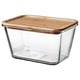 IKEA 365+ Food container with lid, rectangular glass/bamboo, 1.8 l