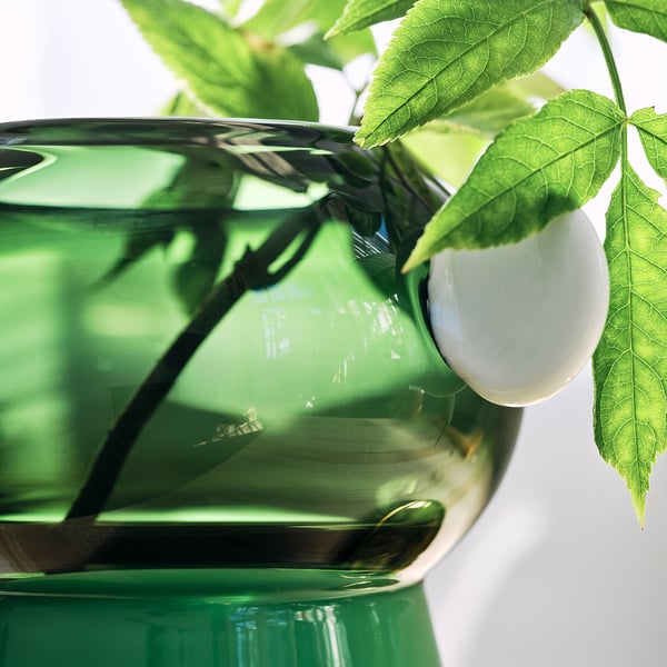 IKEA PS 2026 Vase, glass/green/white, 22 cm