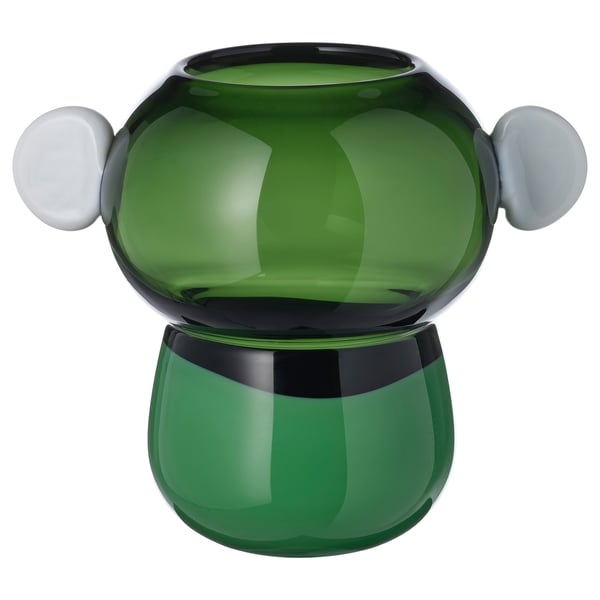 IKEA PS 2026 Vase, glass/green/white, 22 cm