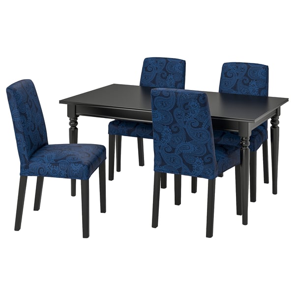 INGATORP / BERGMUND Table and 4 chairs, black/Kvillsfors dark blue/blue, 155/215 cm