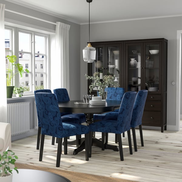 INGATORP / BERGMUND Table and 4 chairs, black/Kvillsfors dark blue/blue, 110/155 cm