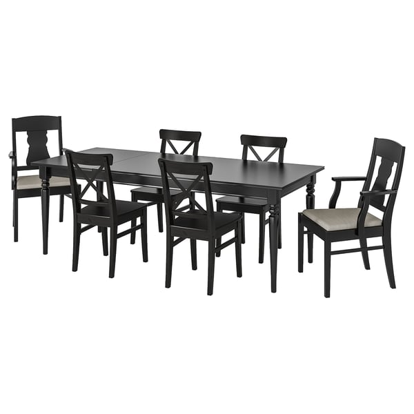 Ingatorp Ingolf Table And 6 Chairs Black Nolhaga Grey Beige