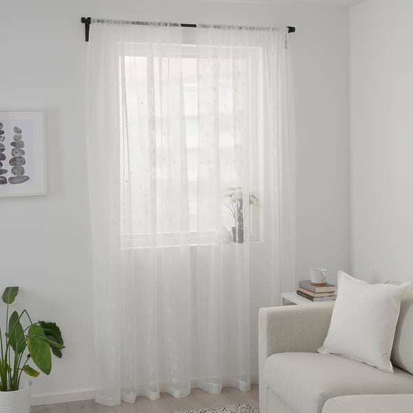 IRMALI Sheer curtains, 1 pair, white dotted/with rod pocket, 145x300 cm
