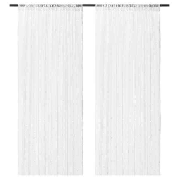 IRMALI Sheer curtains, 1 pair, white dotted/with rod pocket, 145x300 cm