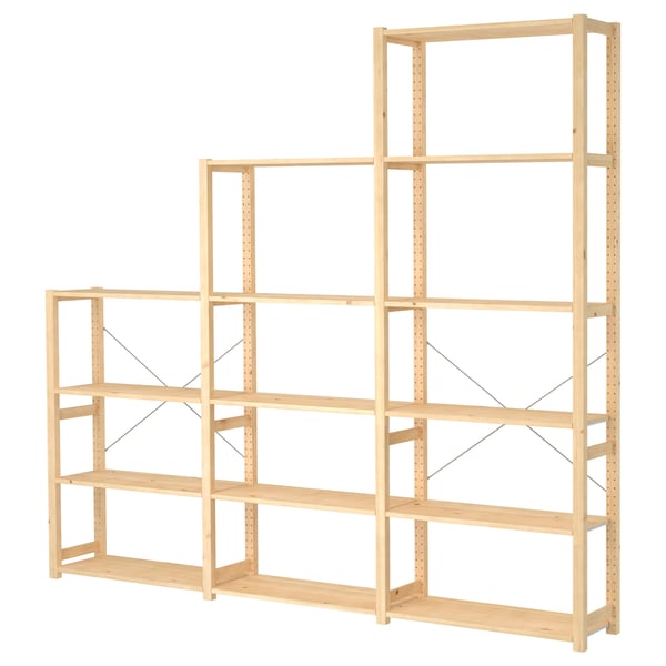 IVAR 3 sections/shelves, pine, 259x30x226 cm