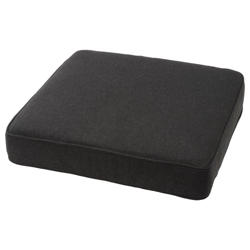 JÄRPÖN/DUVHOLMEN: black outdoor seat cushion, durable & fade-resistant, with padded inlay & anti-slip backing.