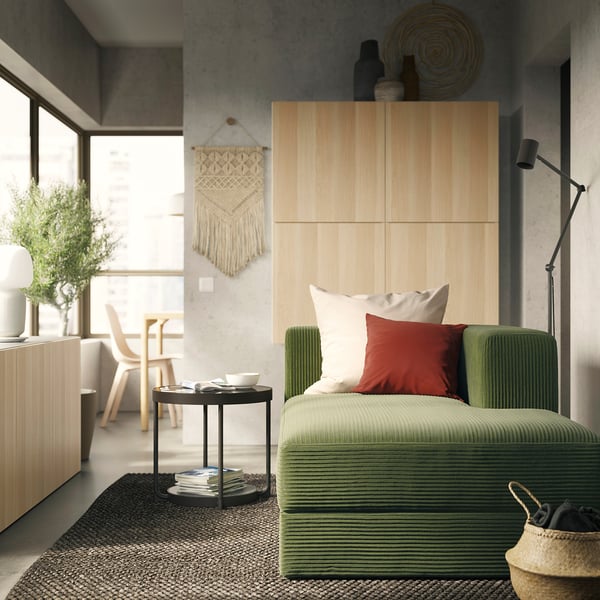 JÄTTEBO Chaise longue module, right, with armrest/Samsala dark yellow-green