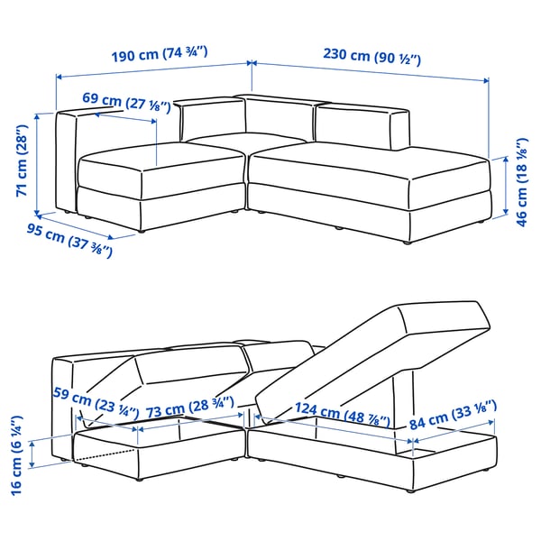 JÄTTEBO Mod crnr sofa 2,5-seat w chaise lng, right/Samsala grey-beige
