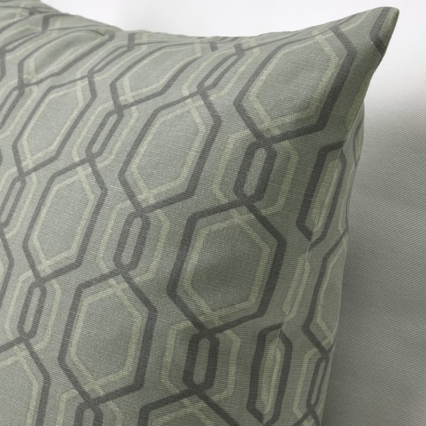 Geometric green and grey cushion, soft cotton. Hidden zip for easy washing.