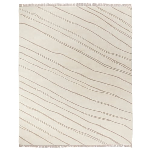 Julgransgras rug: beige & cream stripes, hand-knotted wool, natural fibres, rectangular shape, soft sand texture.