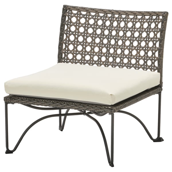 JUTHOLMEN outdoor chair - beige cushion, grey wicker, black frame - modern relaxation