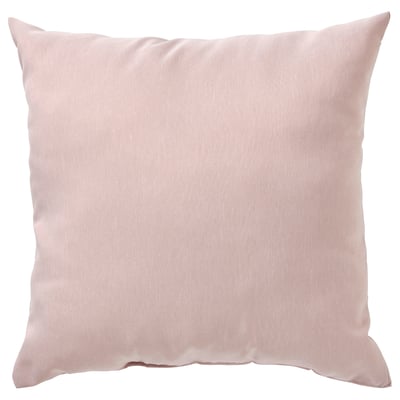 Pinkish-brown, square cushion. Soft, smooth finish. Simple design, no patterns.
