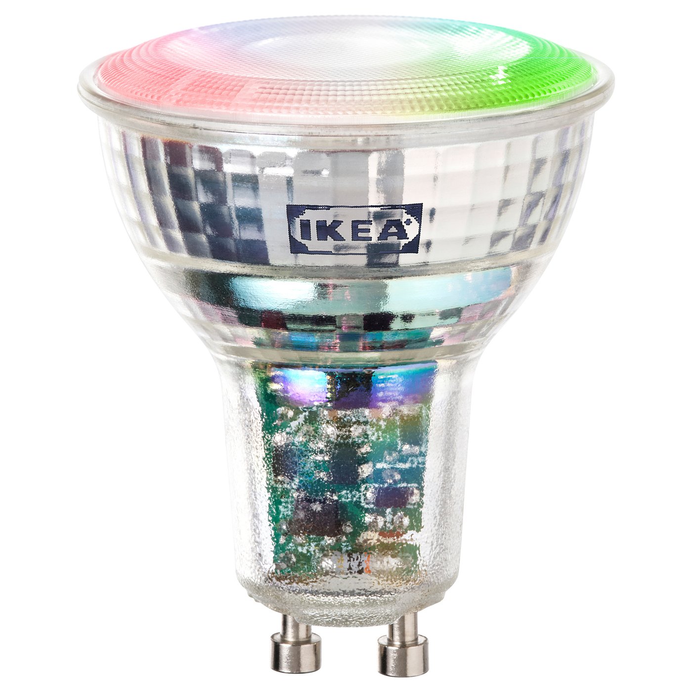 IKEA KAJPLATS bulb, rainbow colours, glass and plastic, for directed light, smart wireless dimming.