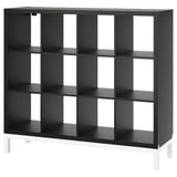 KALLAX Shelving unit with underframe, black-brown/white, 147x129 cm