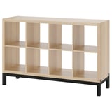 KALLAX Shelving unit with underframe, white stained oak effect/black, 147x94 cm