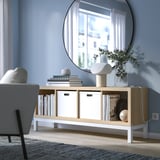 KALLAX Shelving unit with underframe, white stained oak effect/white, 147x59 cm