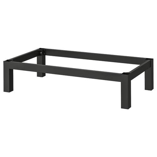 Black KALLAX underframe, metal, rectangular base with adjustable feet.
