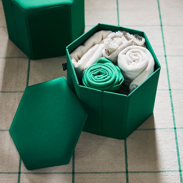 KJUGE Pouffe with storage, Vissle deep green
